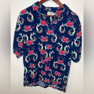 Thread Wave‎ Hey There Sailor Shirt Mens Button Up Mermaid Pin Up Navy Medium